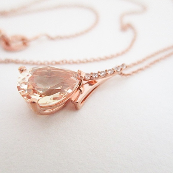 Macy's Rose Gold Pear Shaped Stone Pendant - Sterling Silver - Picture 7 of 9